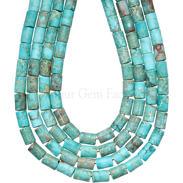 8X6 MM Turquoise Blue Impression Jasper Smooth Tube Beads 15 Inches Strand
