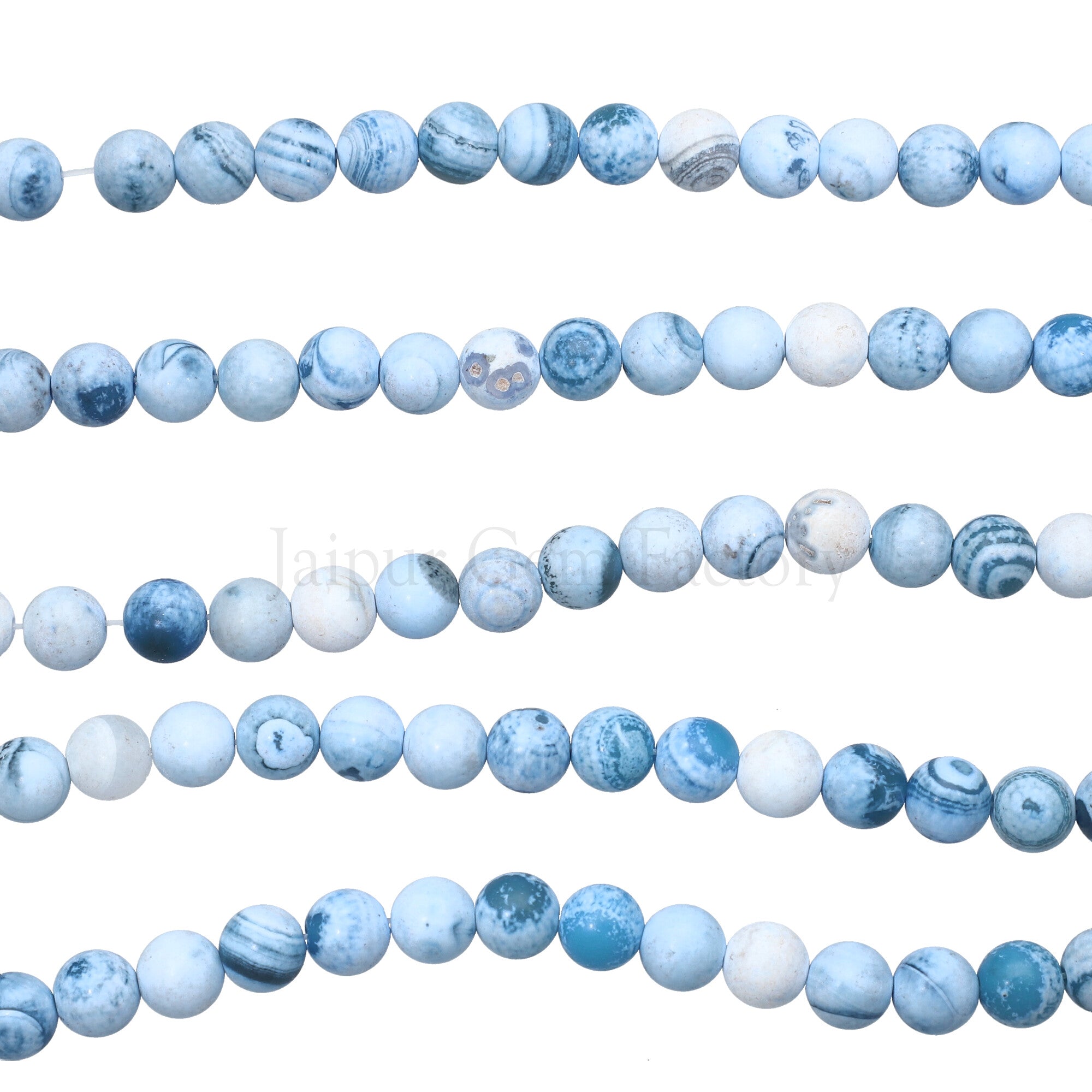 8 MM Blue White Lace Agate Smooth Round Beads 15 Inches Strand