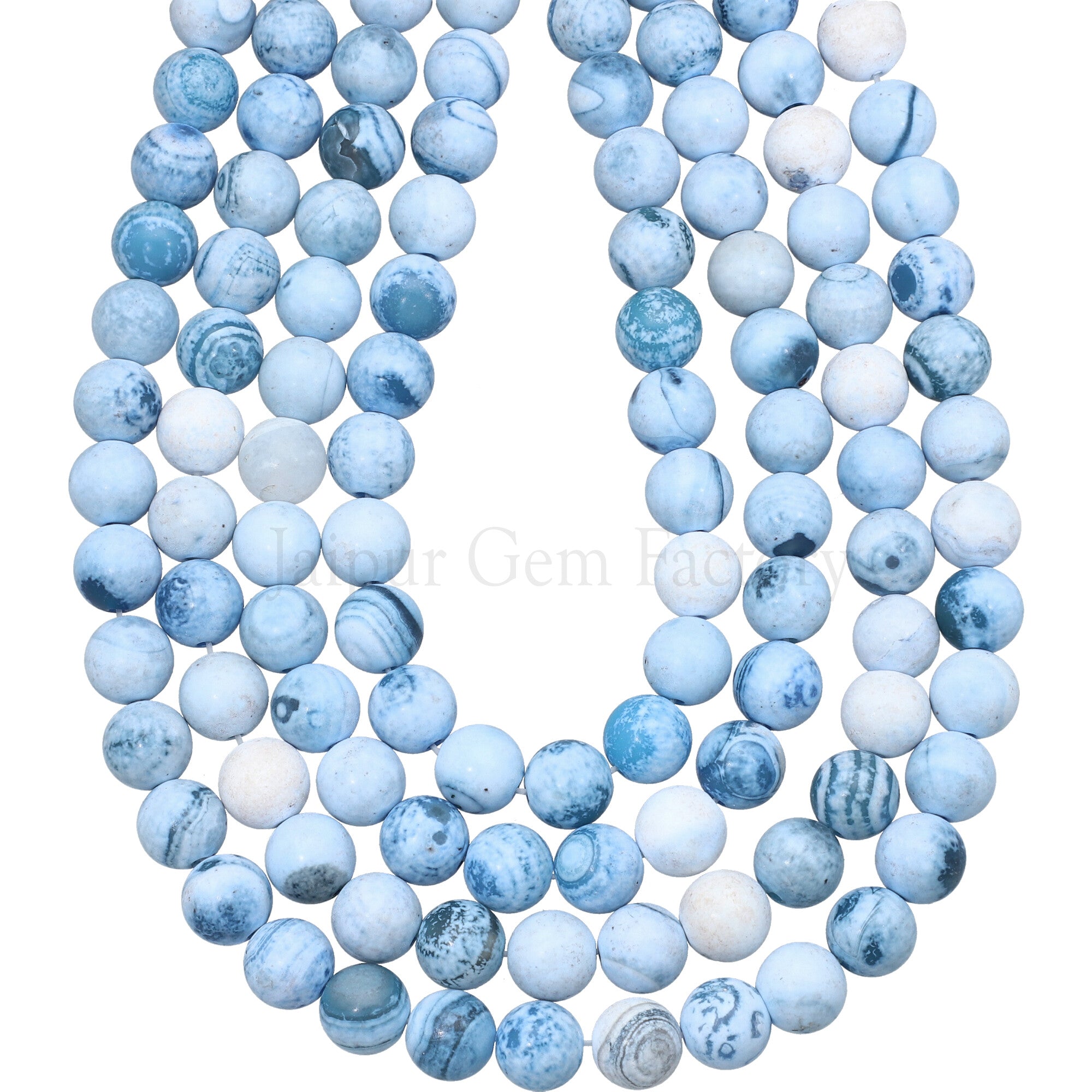 8 MM Blue White Lace Agate Smooth Round Beads 15 Inches Strand