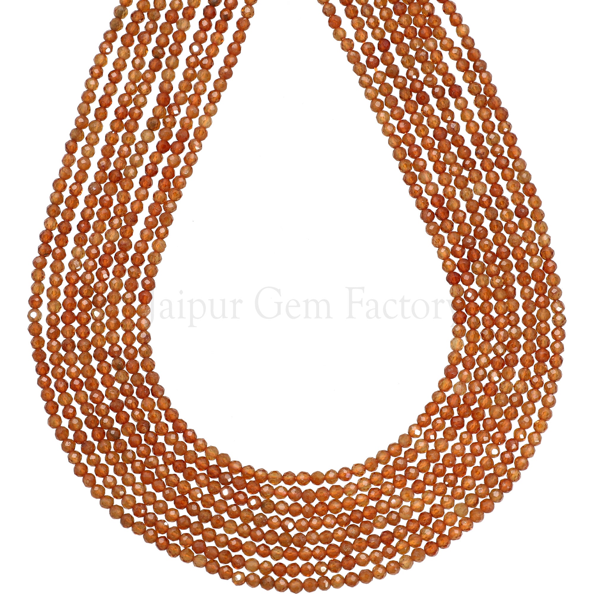 2.5 MM Hessonite Garnet Faceted Round Beads 15 Inches Strand