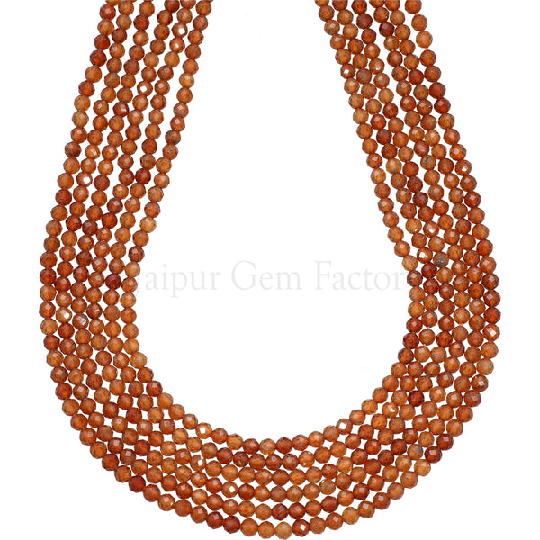 3 MM Hessonite Garnet Faceted Round Beads 15 Inches Strand
