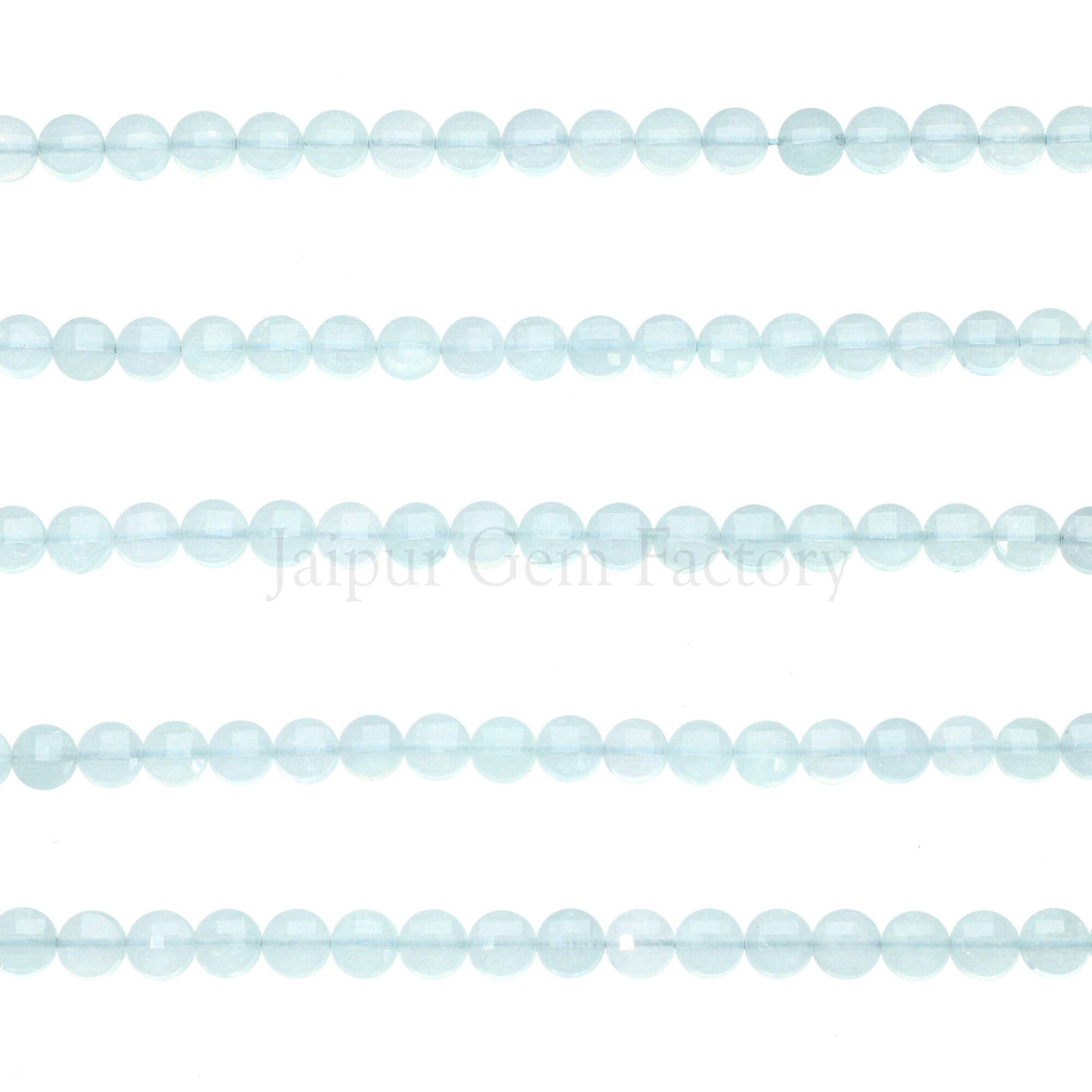 6 MM Aquamarine Faceted Coin Beads 15 Inches Strand