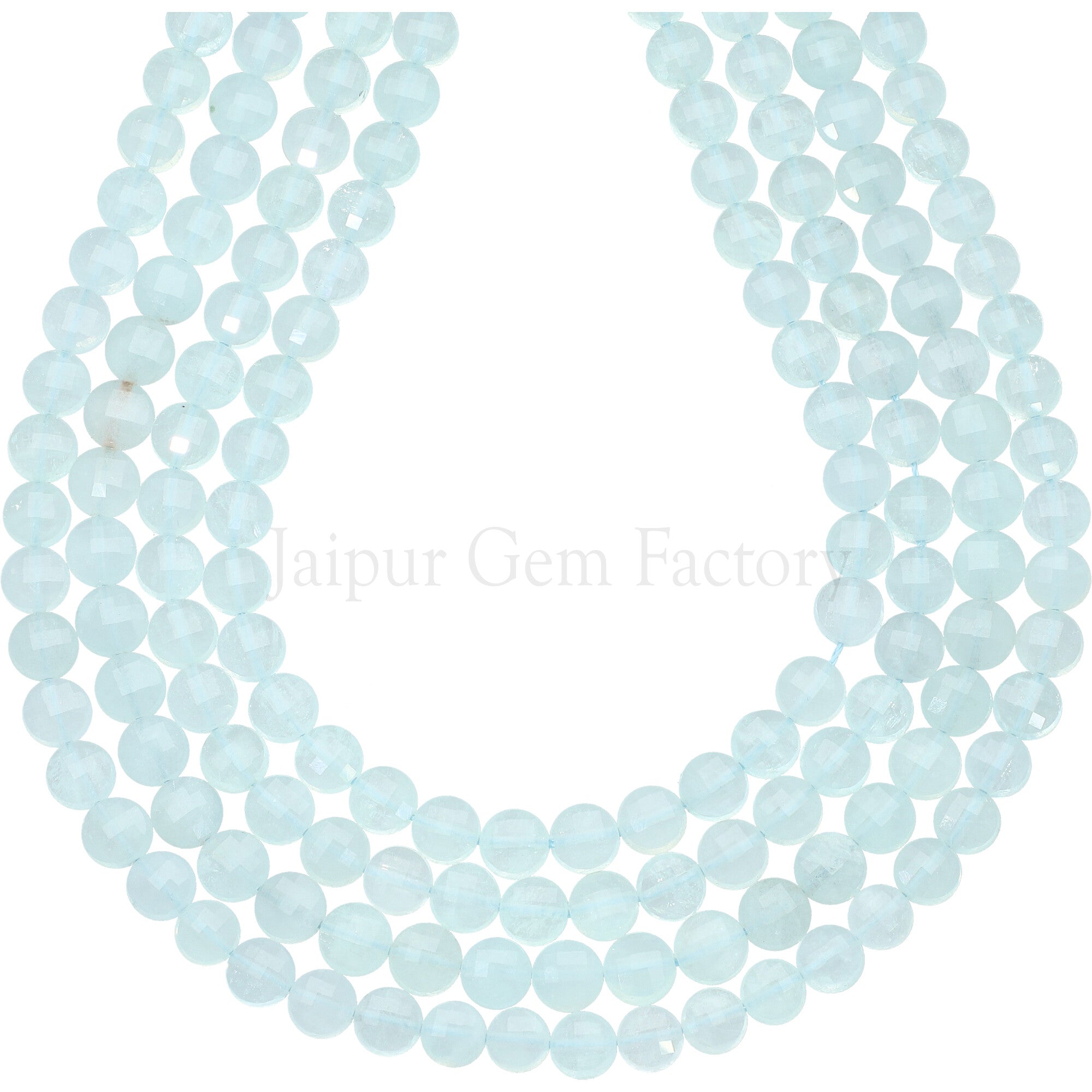 6 MM Aquamarine Faceted Coin Beads 15 Inches Strand