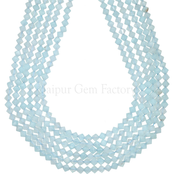 Diamond Cut Aquamarine Saucer Gemstone Beads
