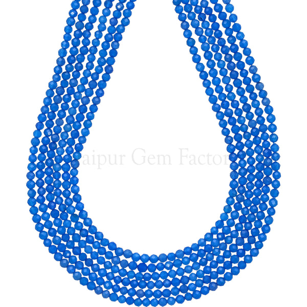 3 MM Denim Blue Treated Chalcedony Faceted Round Beads 15 Inches Strand