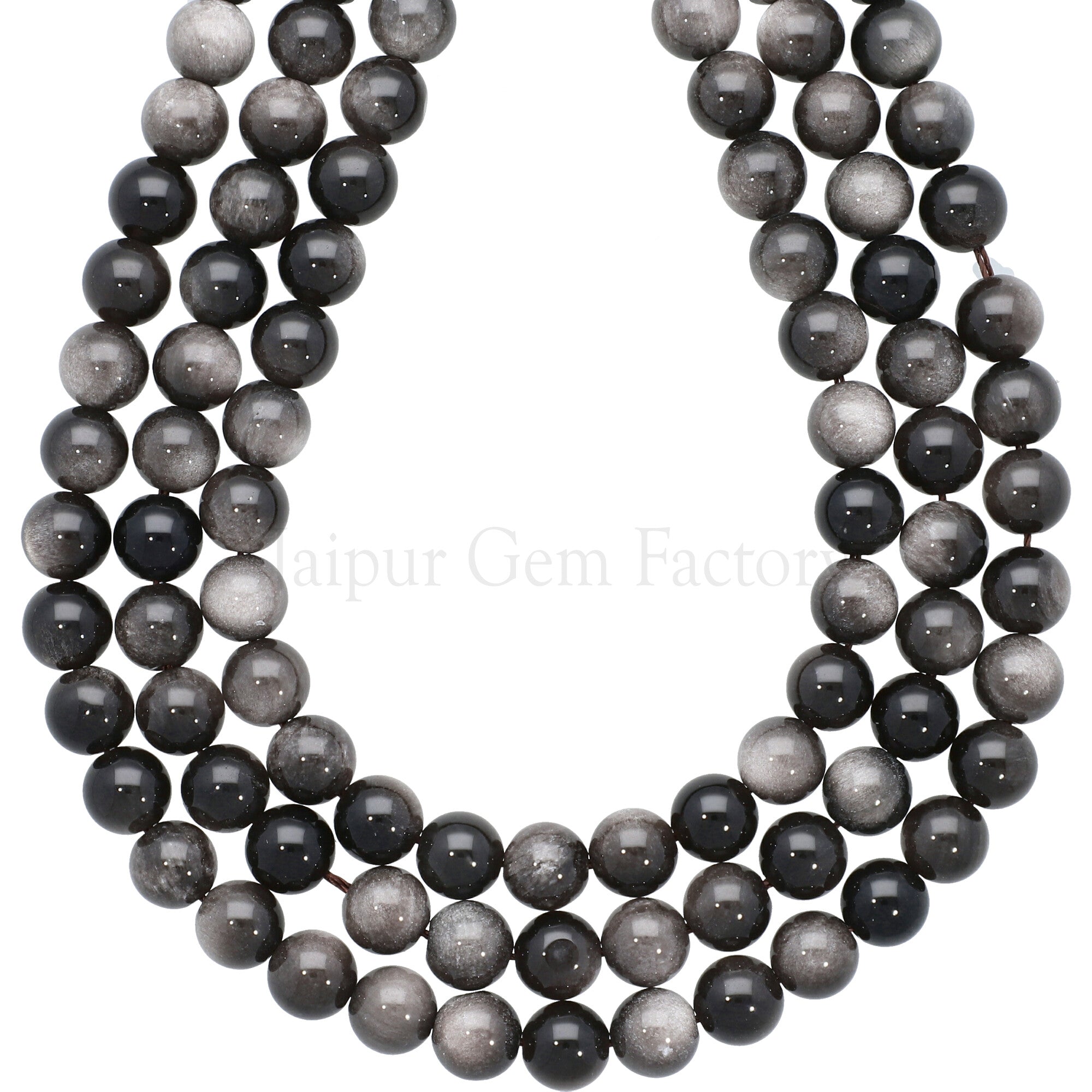 8 MM Natural Silver Obsidian Smooth Round Beads 15 Inches Strand