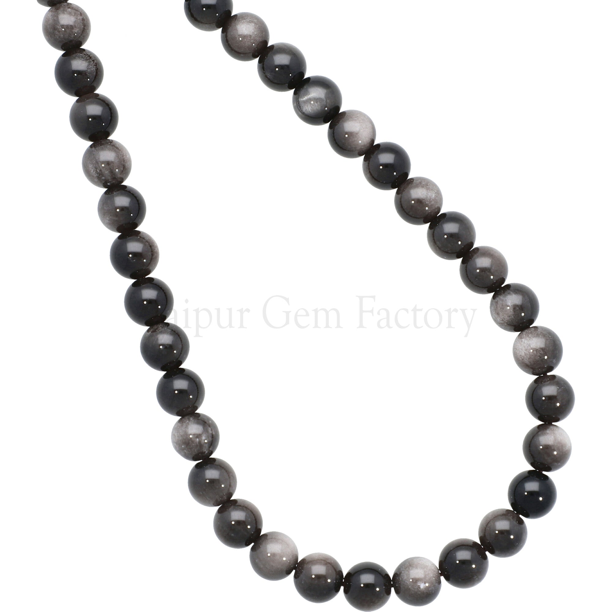 8 MM Natural Silver Obsidian Smooth Round Beads 15 Inches Strand