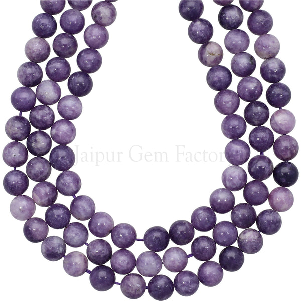 8 MM Natural Purple Lepidolite Smooth Round Beads 15 Inches Strand