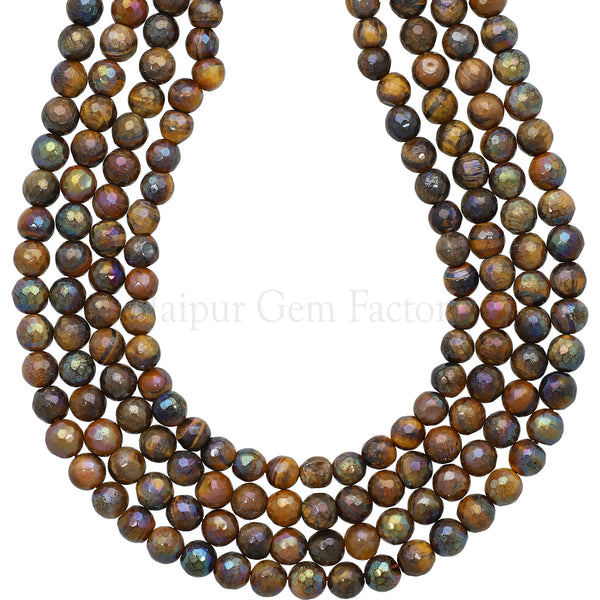6 MM Mystic Coated Tiger Eye Faceted Round Beads 15 Inches Strand
