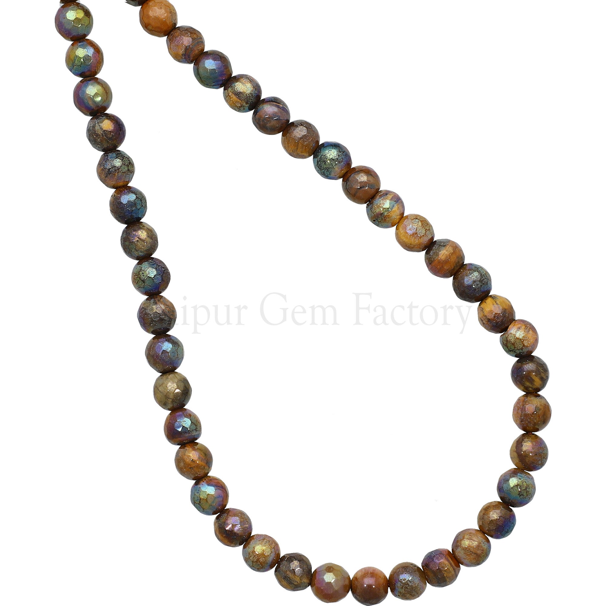 6 MM Mystic Coated Tiger Eye Faceted Round Beads 15 Inches Strand