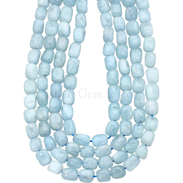 6X8 To 7X9 MM Milky Blue Aquamarine Smooth Nuggets Beads 15 Inches Strand