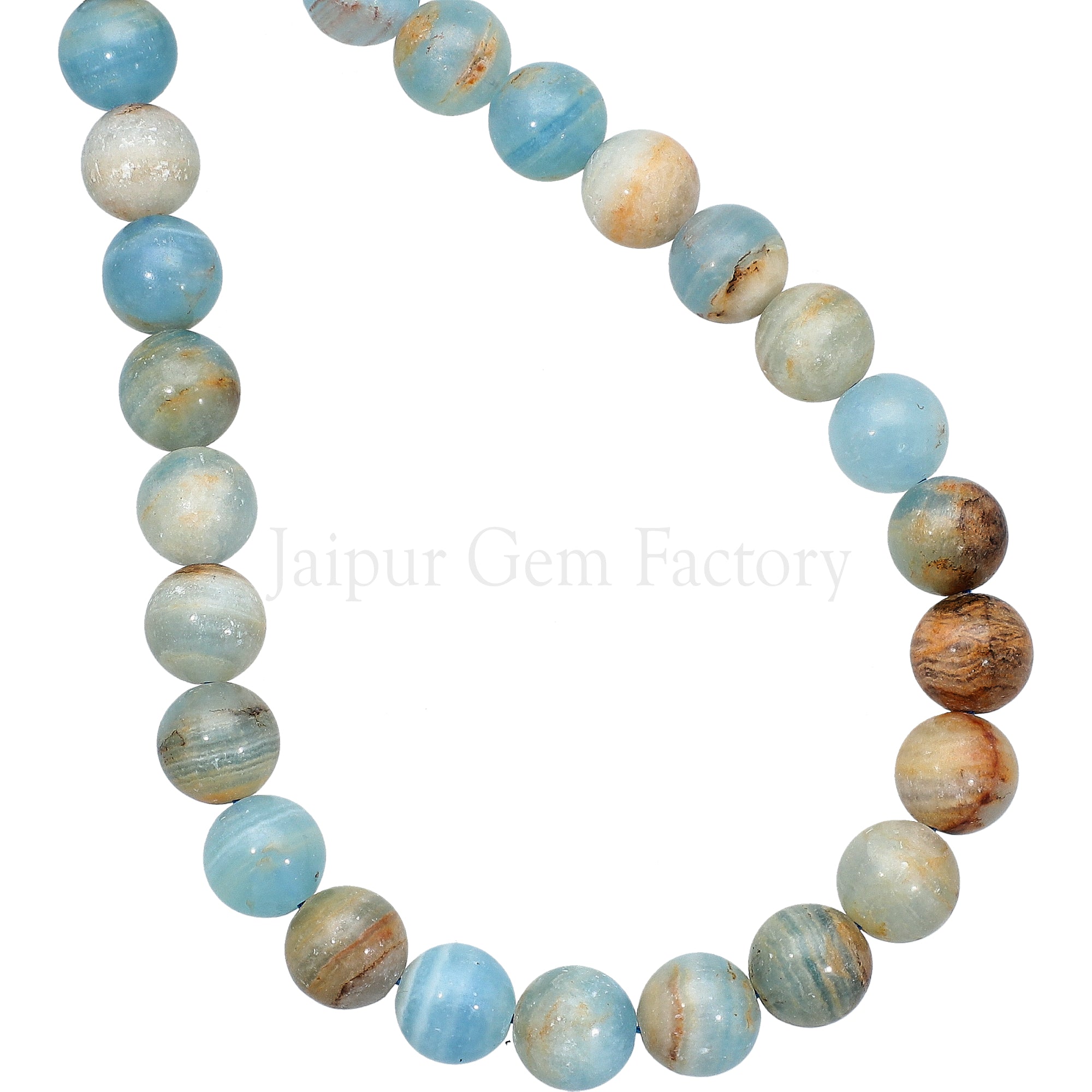 10 MM Blue Calcite Smooth Round Beads 14 Inches Strand