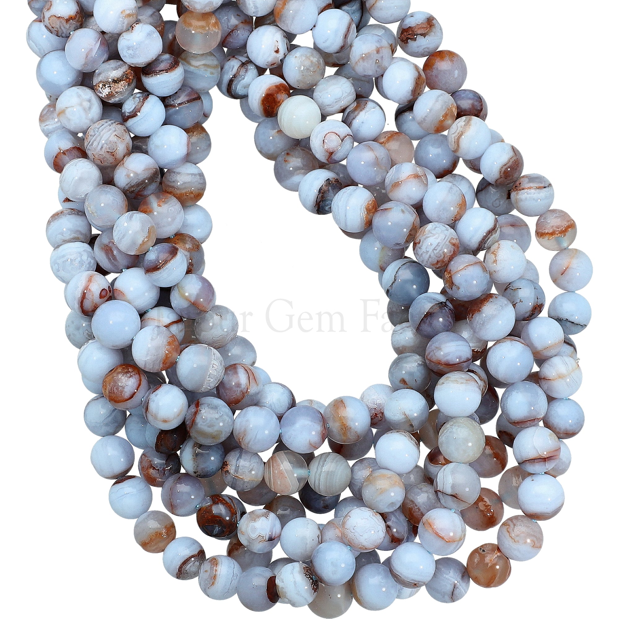 6 MM Blue Lace Agate Smooth Round Beads 14 Inches Strand