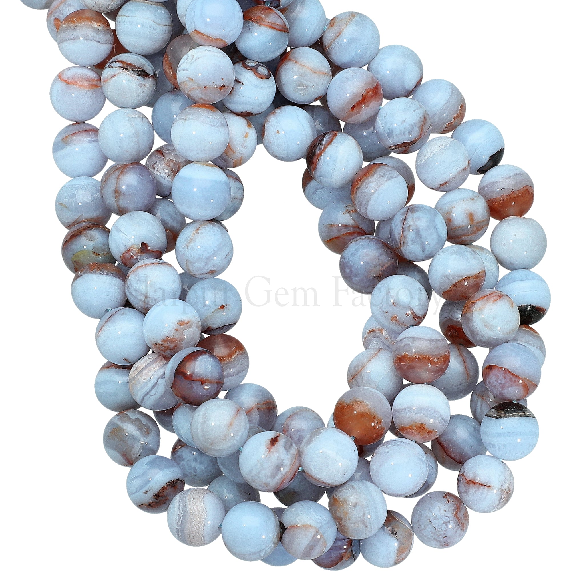 8 MM Blue Lace Agate Smooth Round Beads 14 Inches Strand