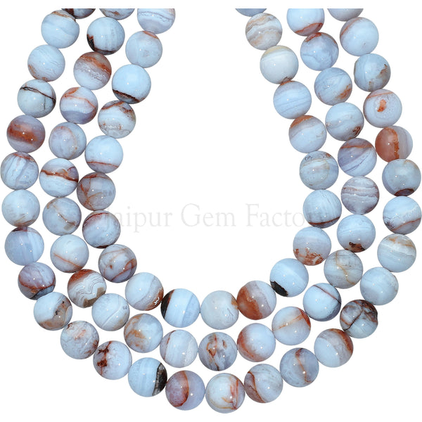 8 MM Blue Lace Agate Smooth Round Beads 14 Inches Strand