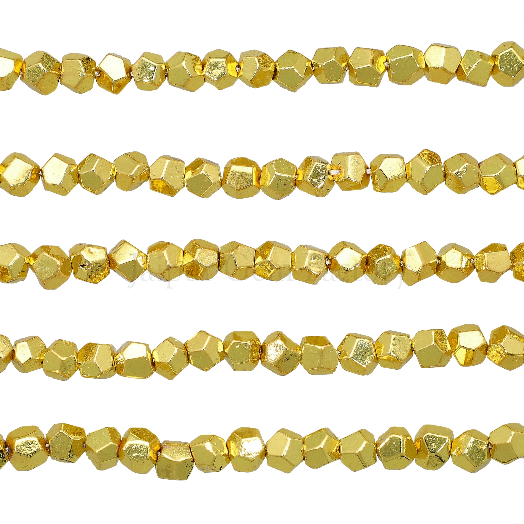 6 To 7 MM Gold Plated Pyrite Faceted Nuggets Beads 16 Inches Strand