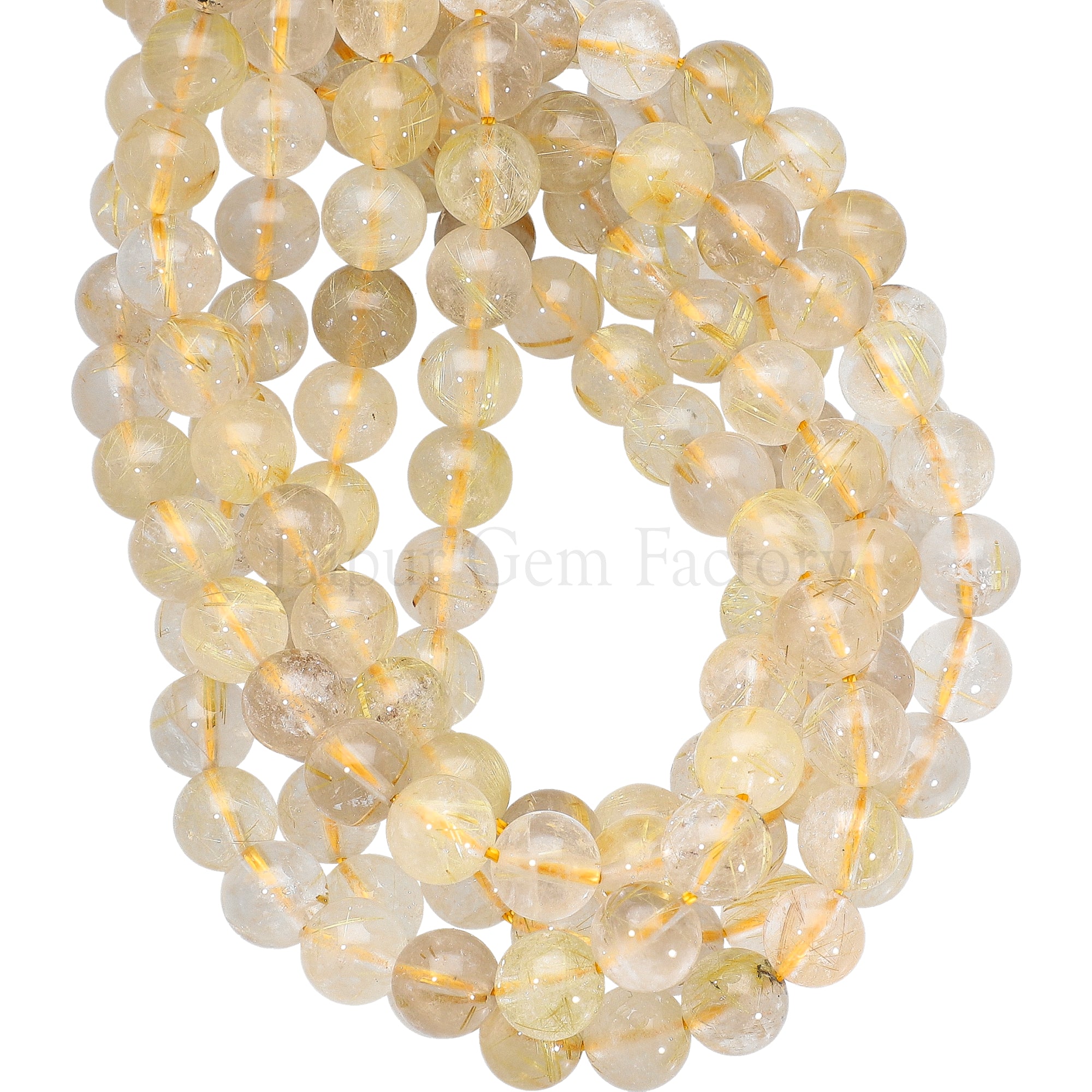 8 MM Rutilated Quartz Smooth Round Beads Strand