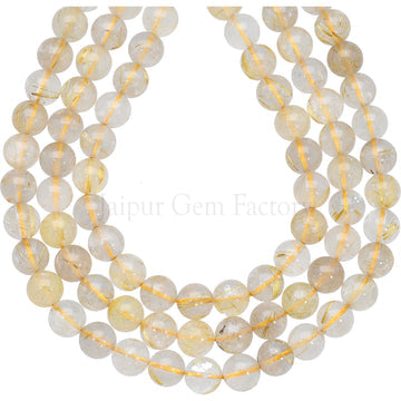 8 MM Rutilated Quartz Smooth Round Beads Strand