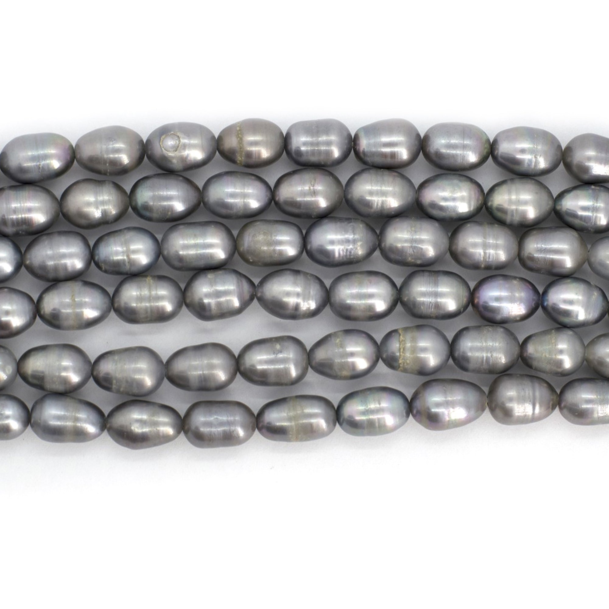 Gray Color Fresh Water Pearl 10X7 MM Smooth Oval Shape Strand