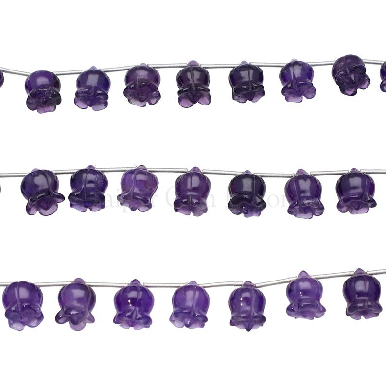 Carved Amethyst Rose Beads for Jewelry Making
