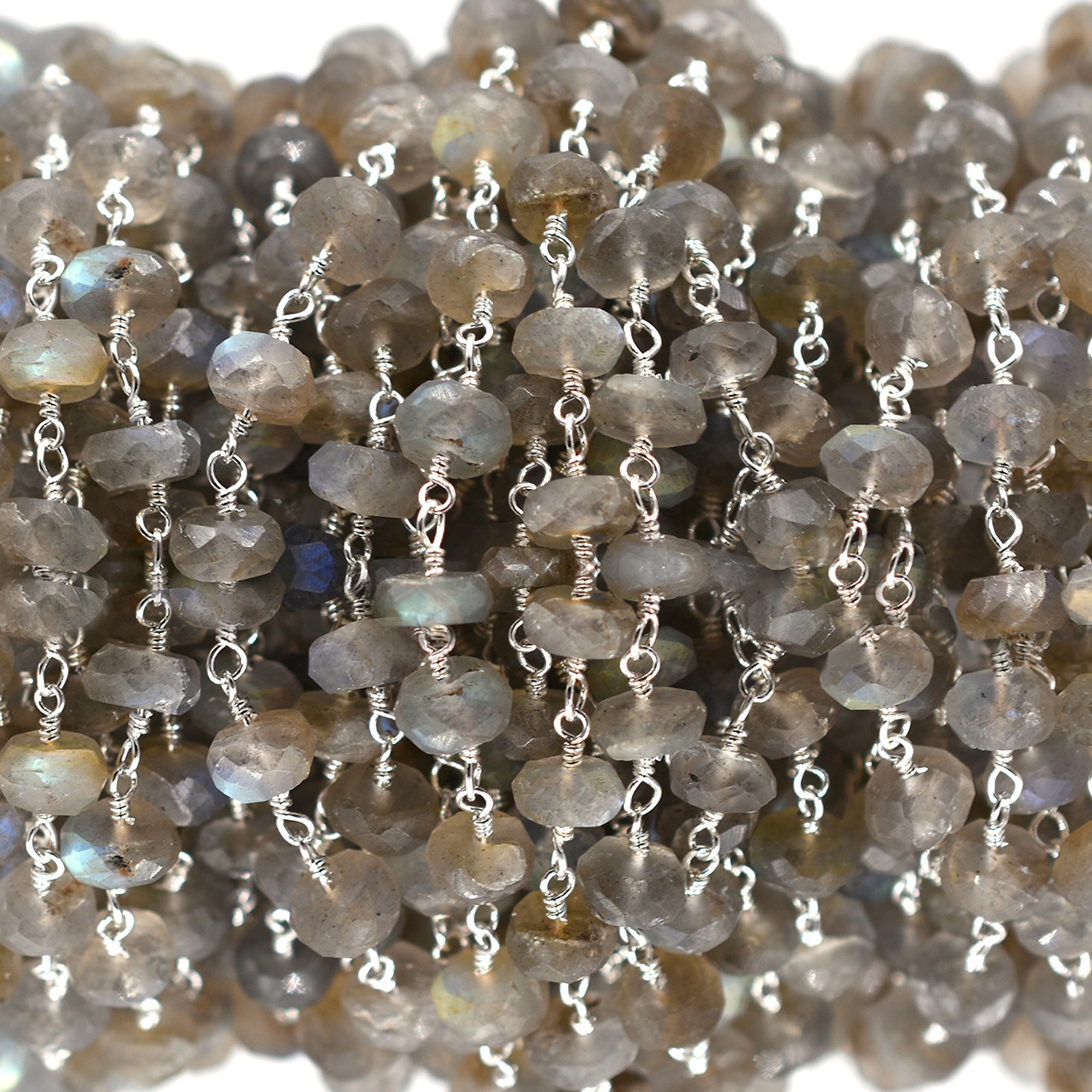 Jewelry Chain with Labradorite and Silver Plated Brass Beads
