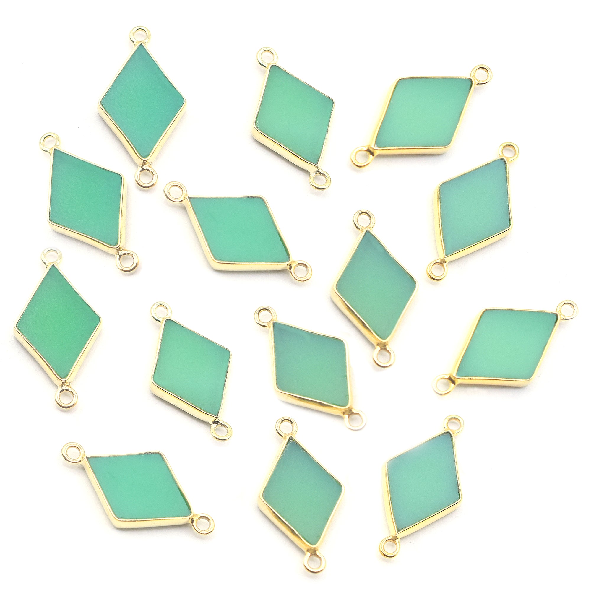 Diamond shaped green chrysoprase connector