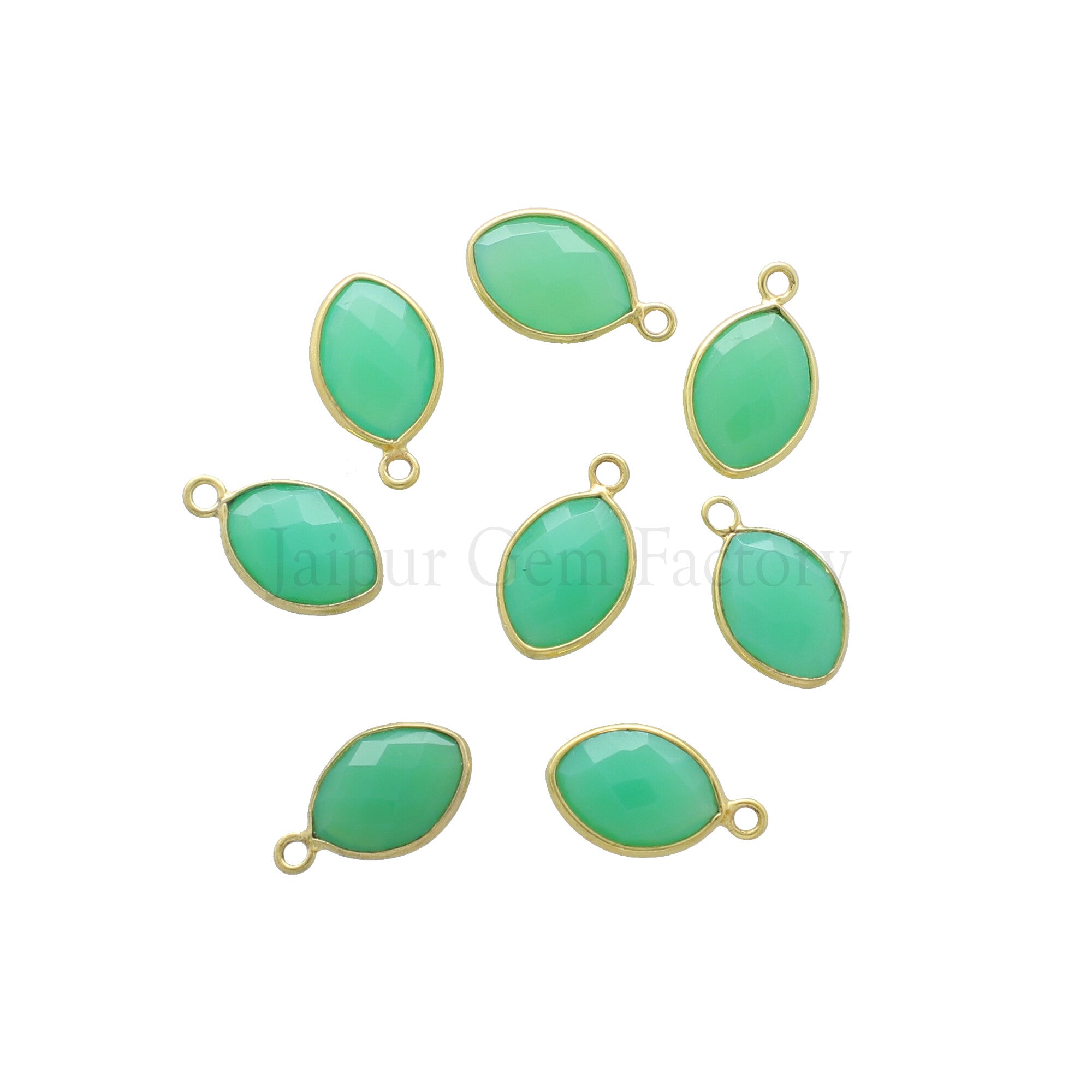 13X9 MM Vermeil Sterling Silver Bezel Chrysoprase Chalcedony Faceted Marquise Pendant