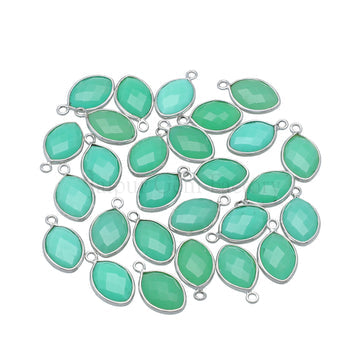 13X9 MM Rhodium Plated Sterling Silver Bezel Chrysoprase Chalcedony Faceted Marquise Pendant