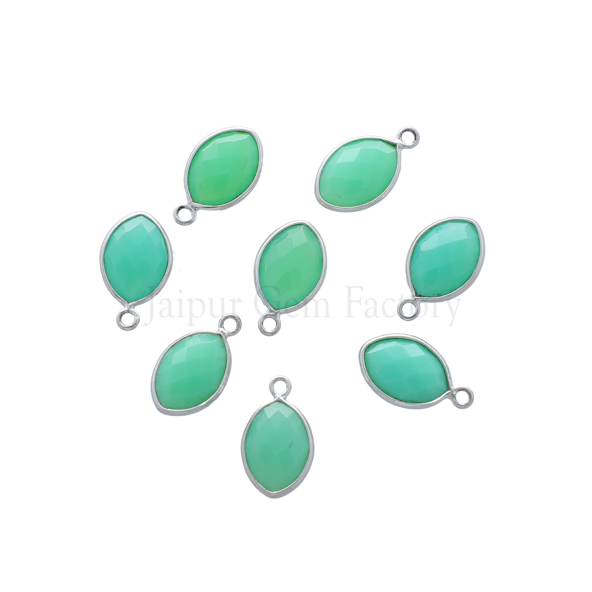 13X9 MM Rhodium Plated Sterling Silver Bezel Chrysoprase Chalcedony Faceted Marquise Pendant