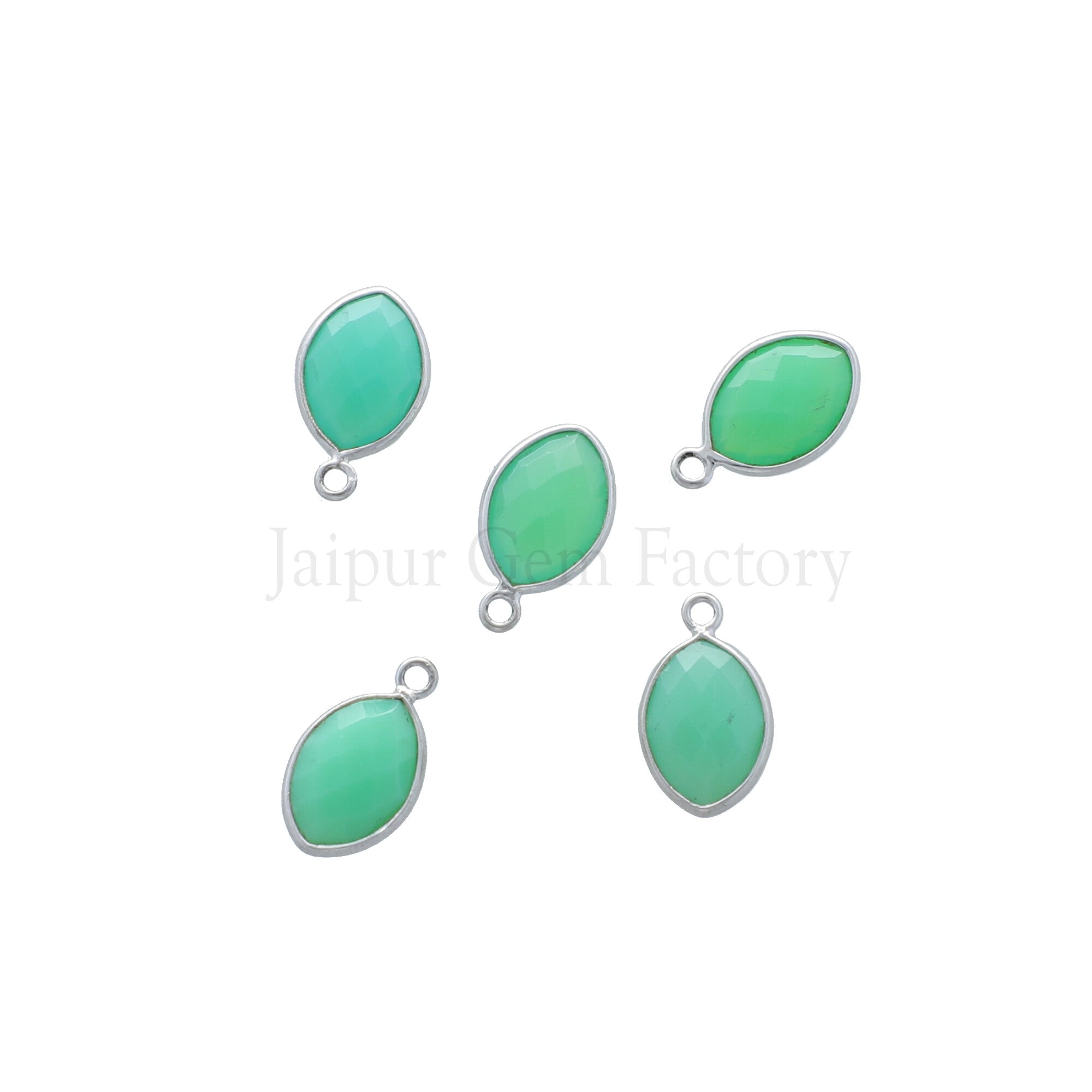 13X9 MM Rhodium Plated Sterling Silver Bezel Chrysoprase Chalcedony Faceted Marquise Pendant