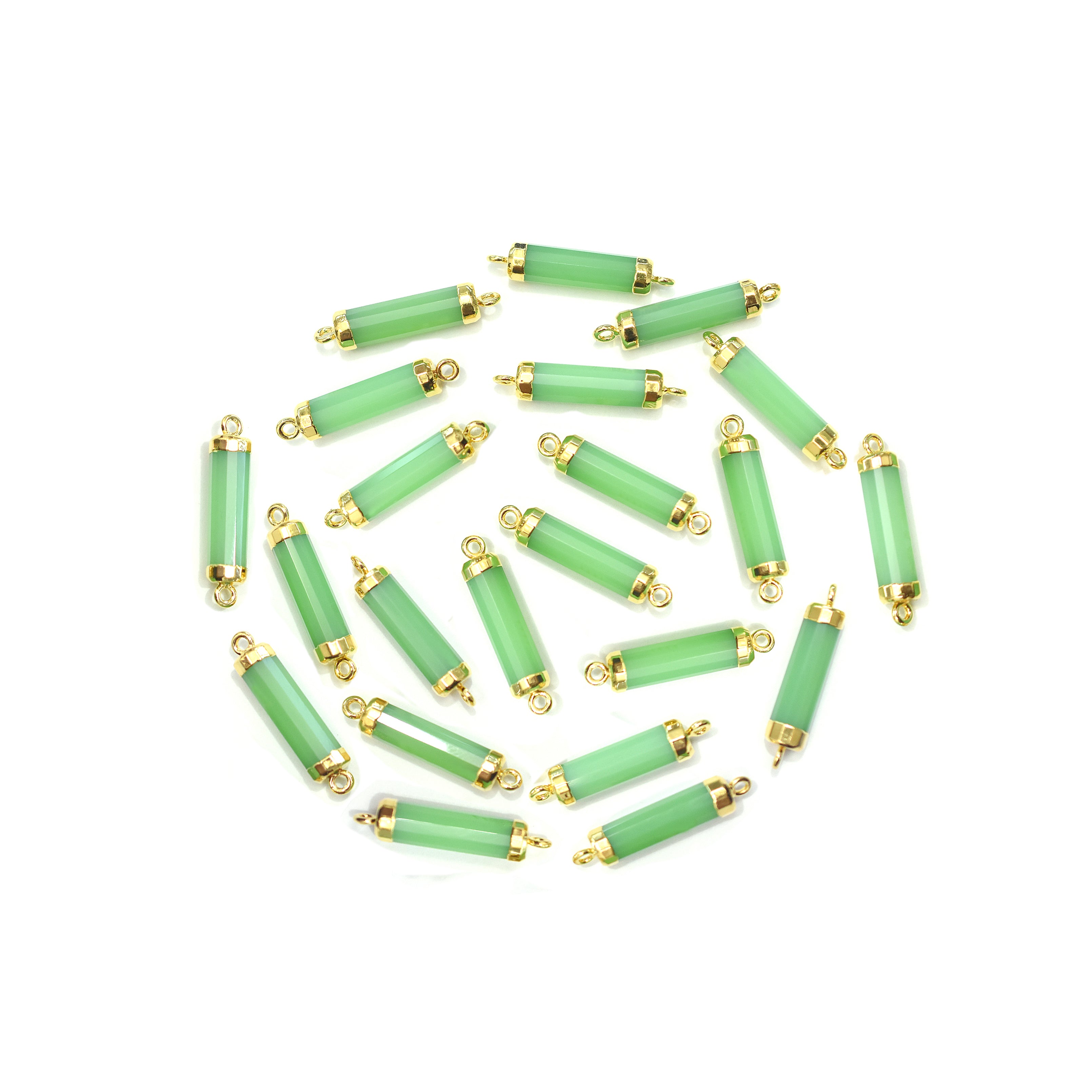 Chrysoprase Chalcedony 20X5 MM Barrel Shape Gold Electroplated Connector - Jaipur Gem Factory