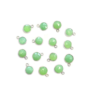 Chrysoprase Chalcedony 8 MM Round Shape Silver Bezel Rhodium Plated Pendant (Set Of 2 Pcs) - Jaipur Gem Factory