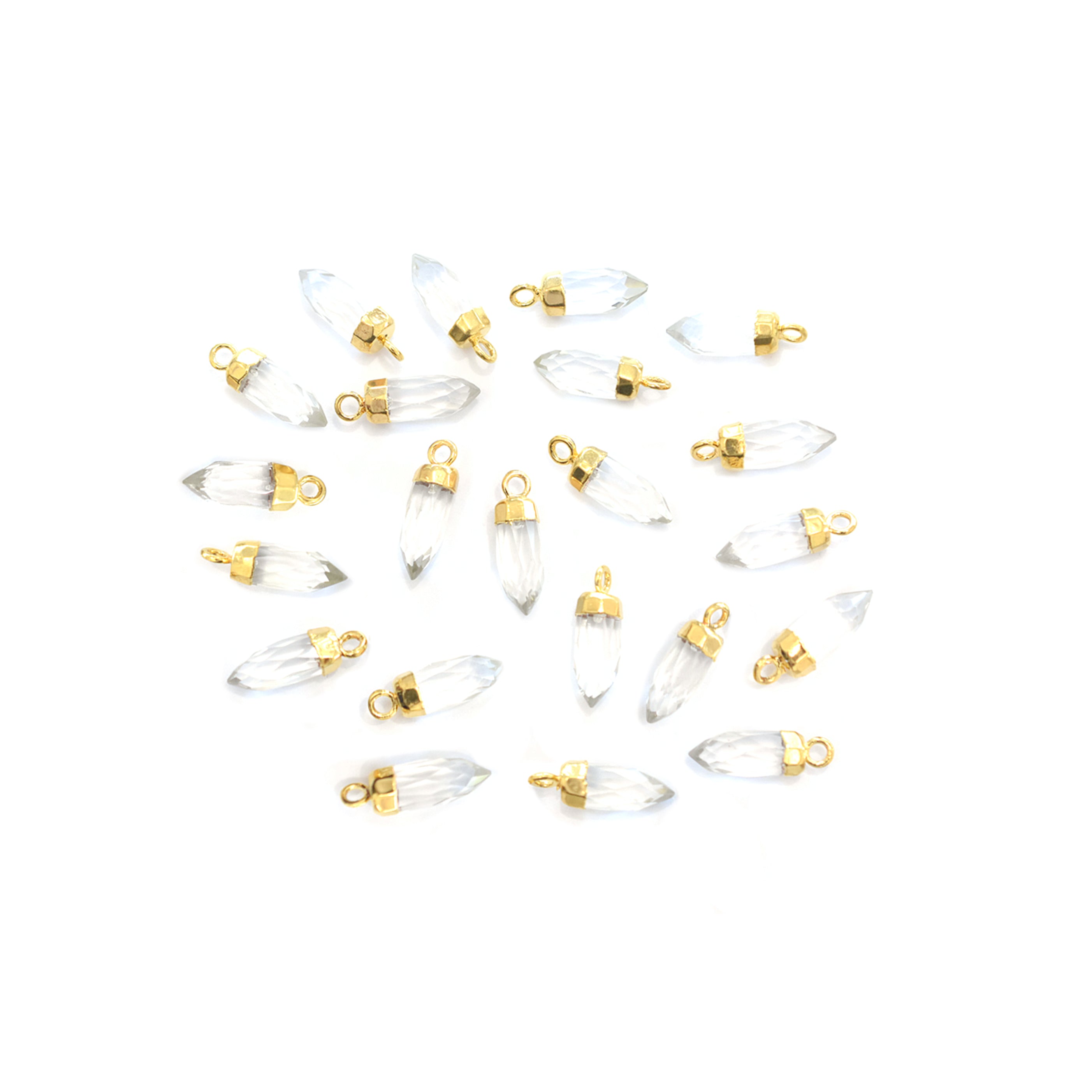 Crystal Quartz 13X5 MM Bullet Shape Gold Electroplated Pendant (Set Of 2 Pcs)