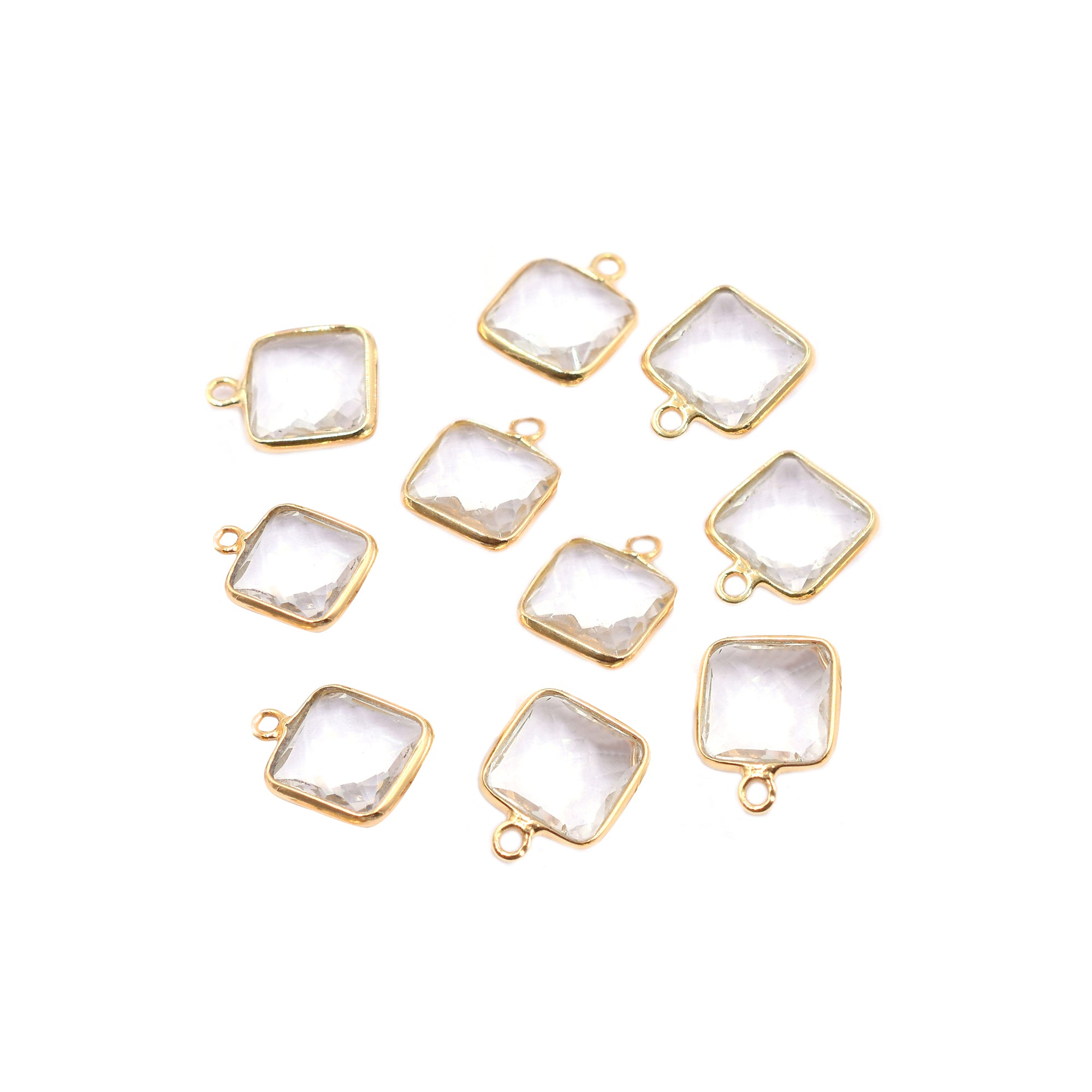 Crystal Quartz 10X10 MM Square Shape Silver Bezel Vermeil Pendant (Set Of 2 Pcs) - Jaipur Gem Factory