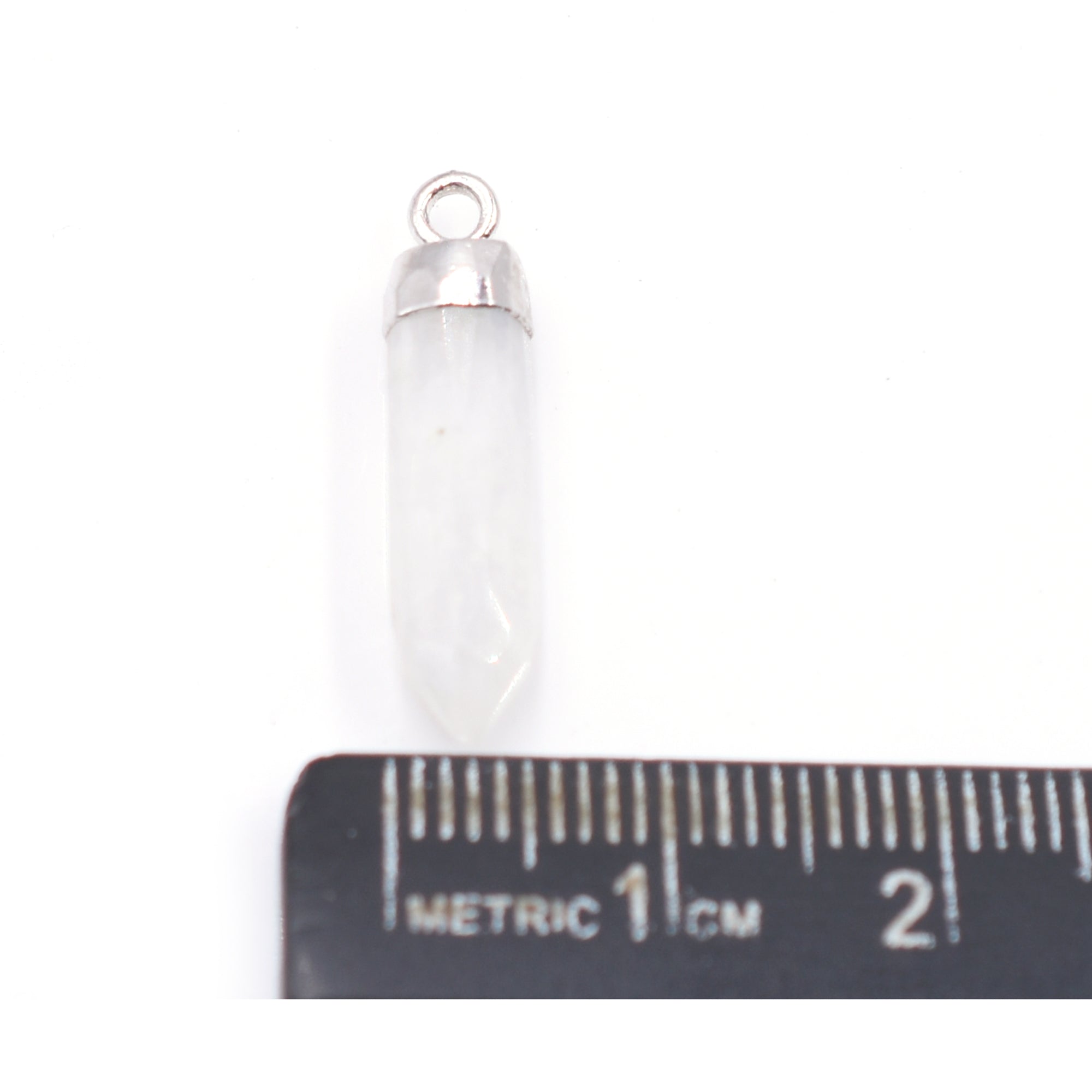 Rainbow Moonstone 19X5 MM Bullet Shape Rhodium Electroplated Pendant