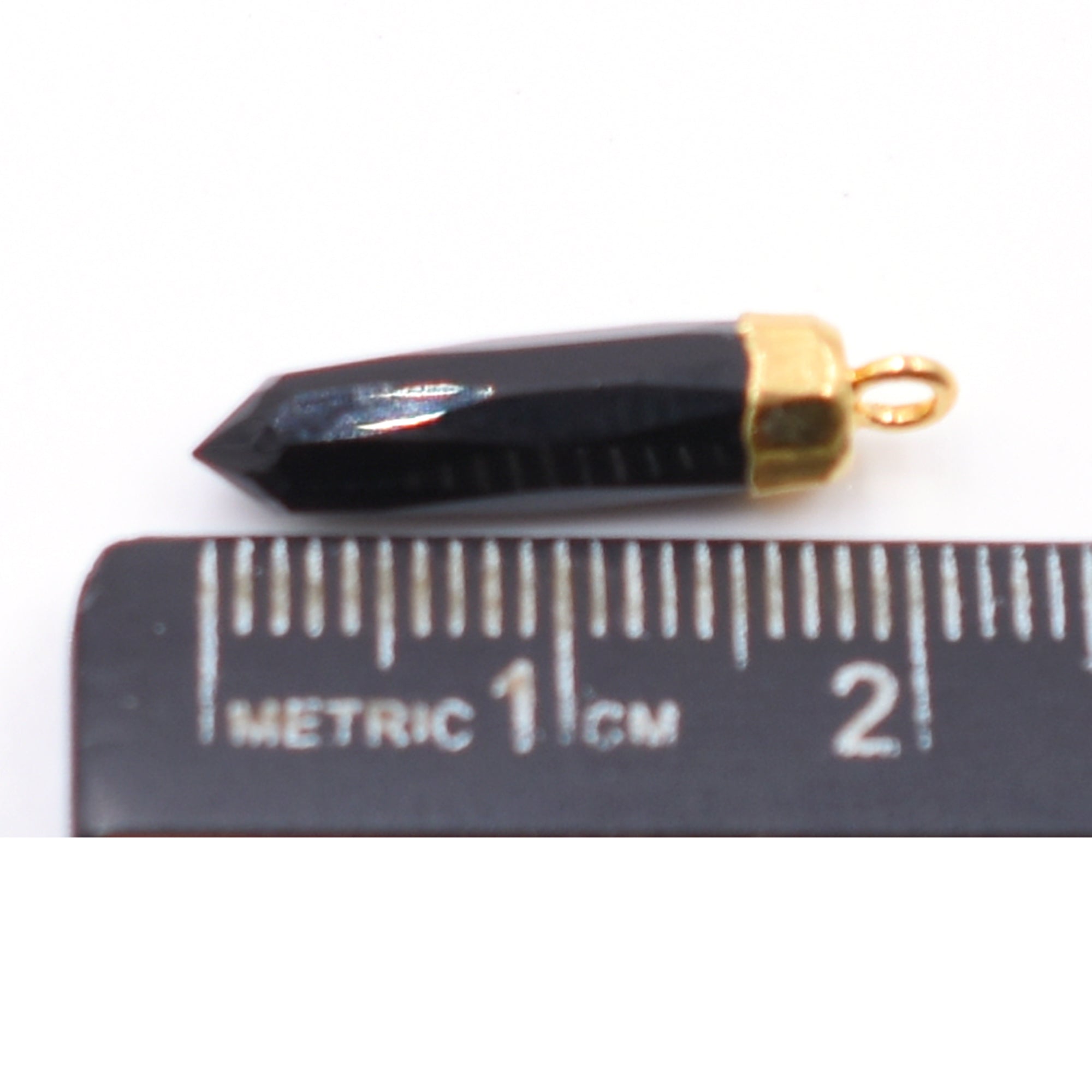 Black Onyx 19X5 MM Bullet Shape Gold Electroplated Pendant