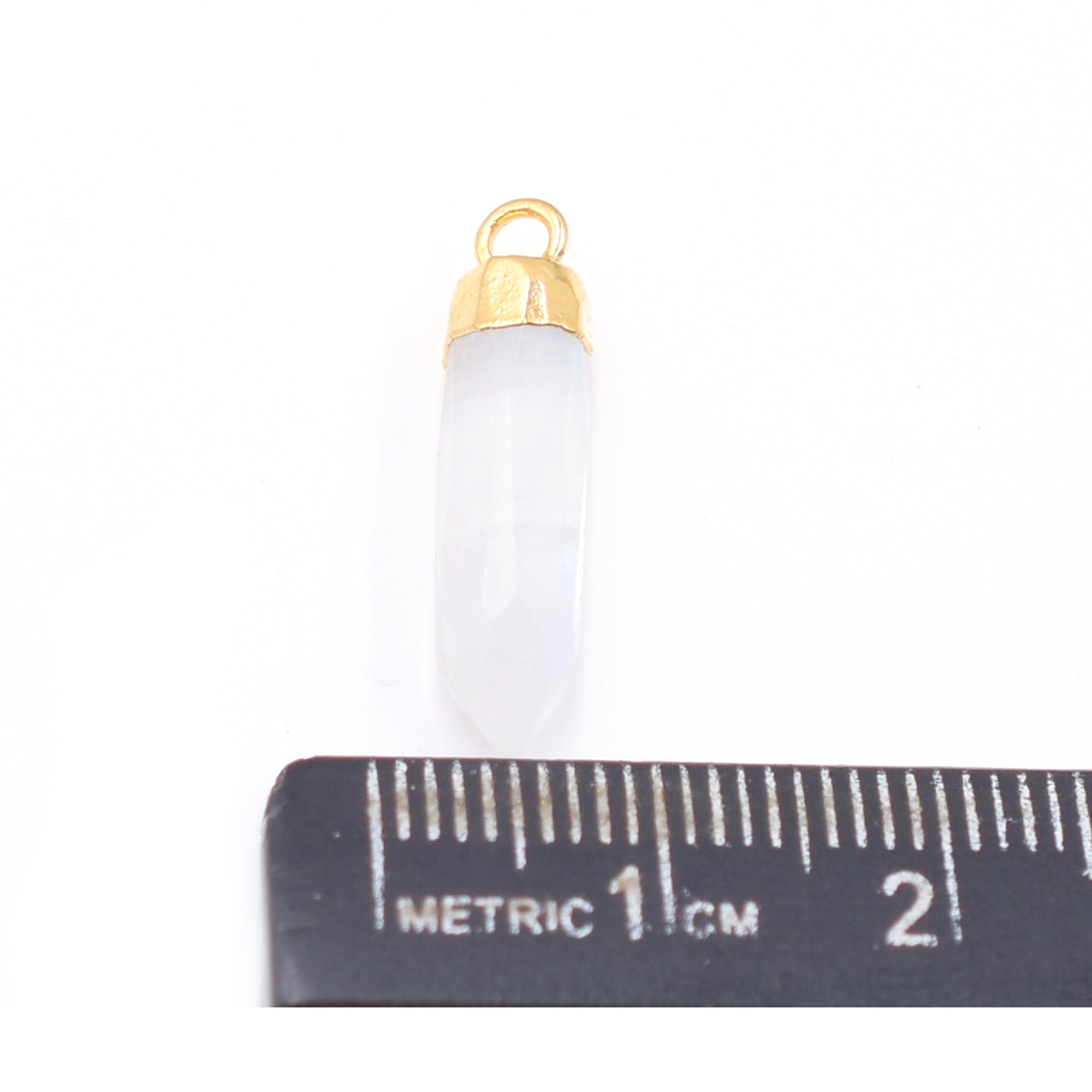 Rainbow Moonstone Bullet Shape 19 x 5 MM Gold Electroplated Pendant