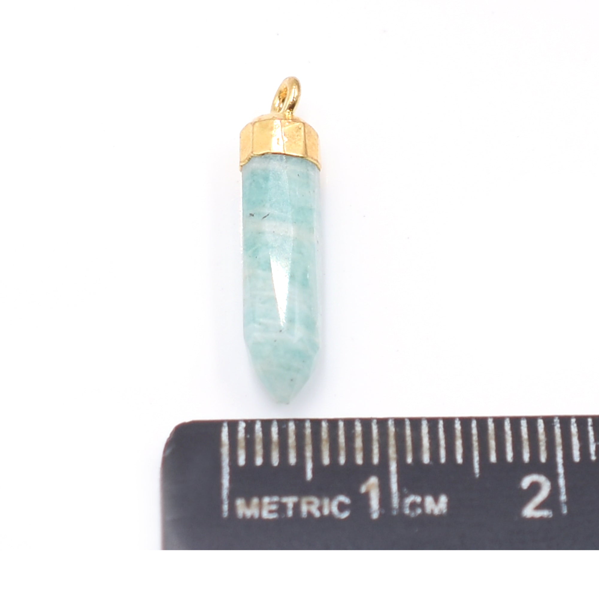 Amazonite 19X5 MM Bullet Shape Gold Electroplated Pendant