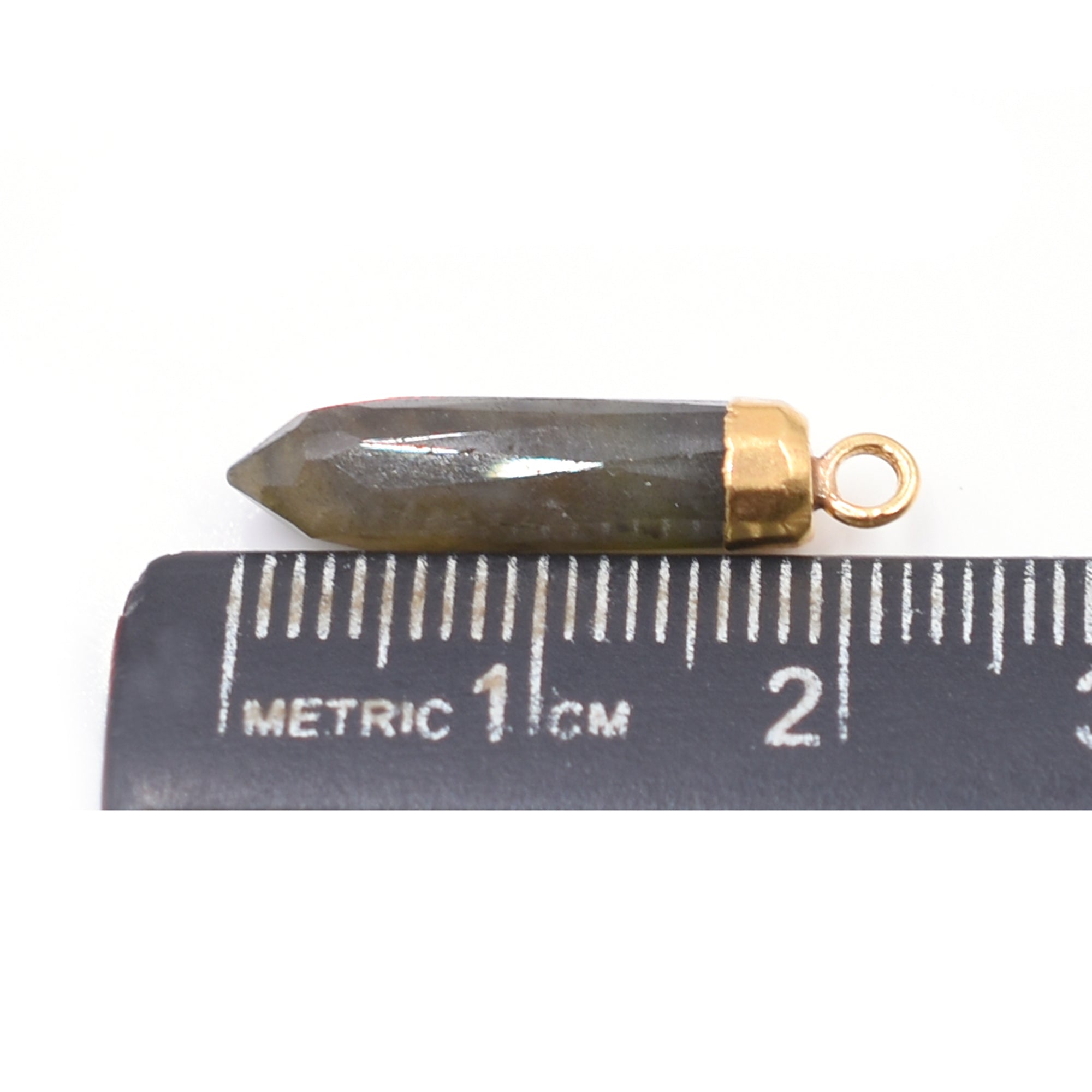 Labradorite 19X5 MM Bullet Shape Gold Electroplated Pendant