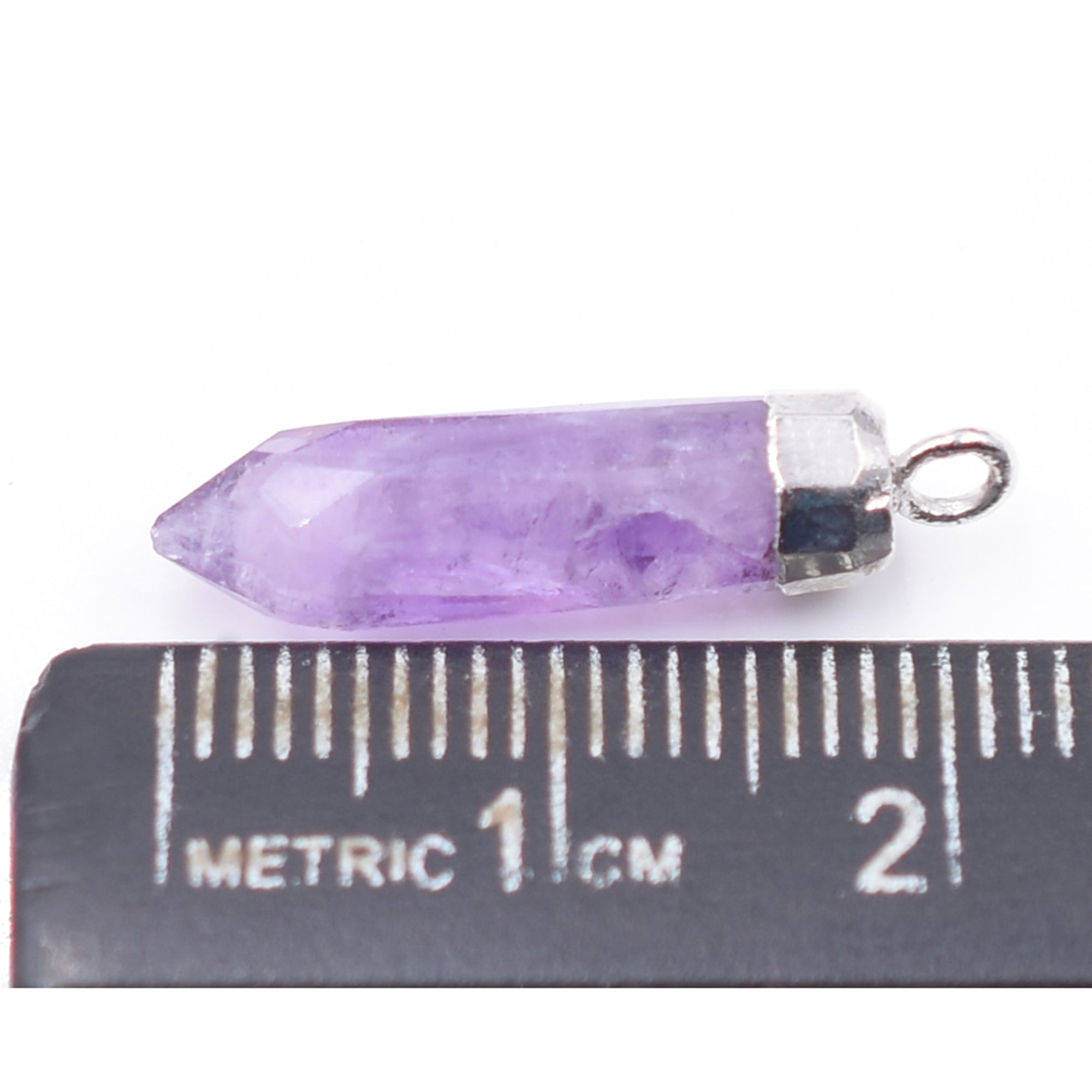 Amethyst 19X5 MM Bullet Shape Rhodium Electroplated Pendant