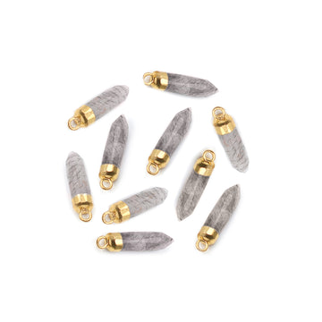 Black Rutilated Quartz 19X5 MM Bullet Shape Gold Electroplated Pendant