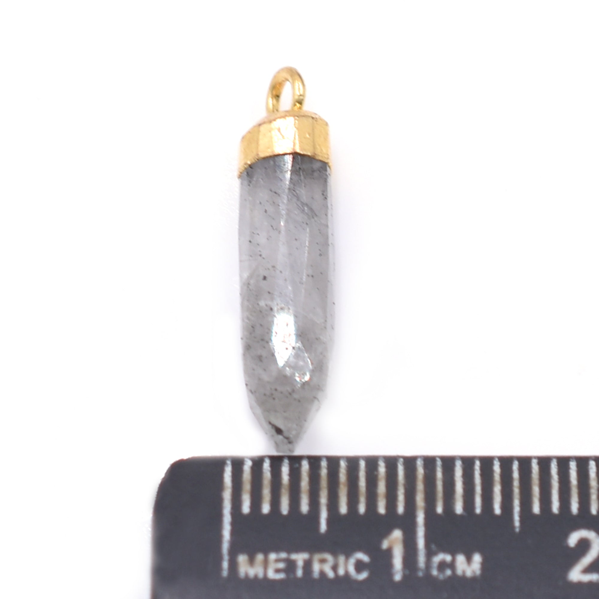 Black Rutilated Quartz 19X5 MM Bullet Shape Gold Electroplated Pendant