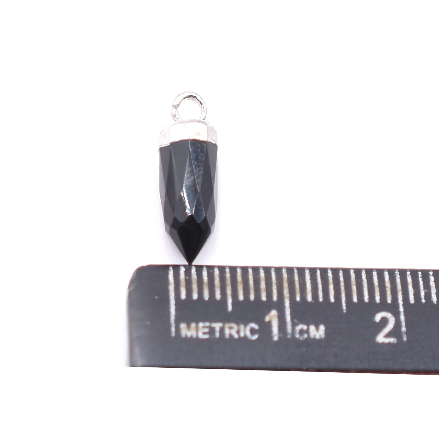Black Onyx 13X5 MM Bullet Shape Rhodium Electroplated Pendant (Set Of 2 Pcs)