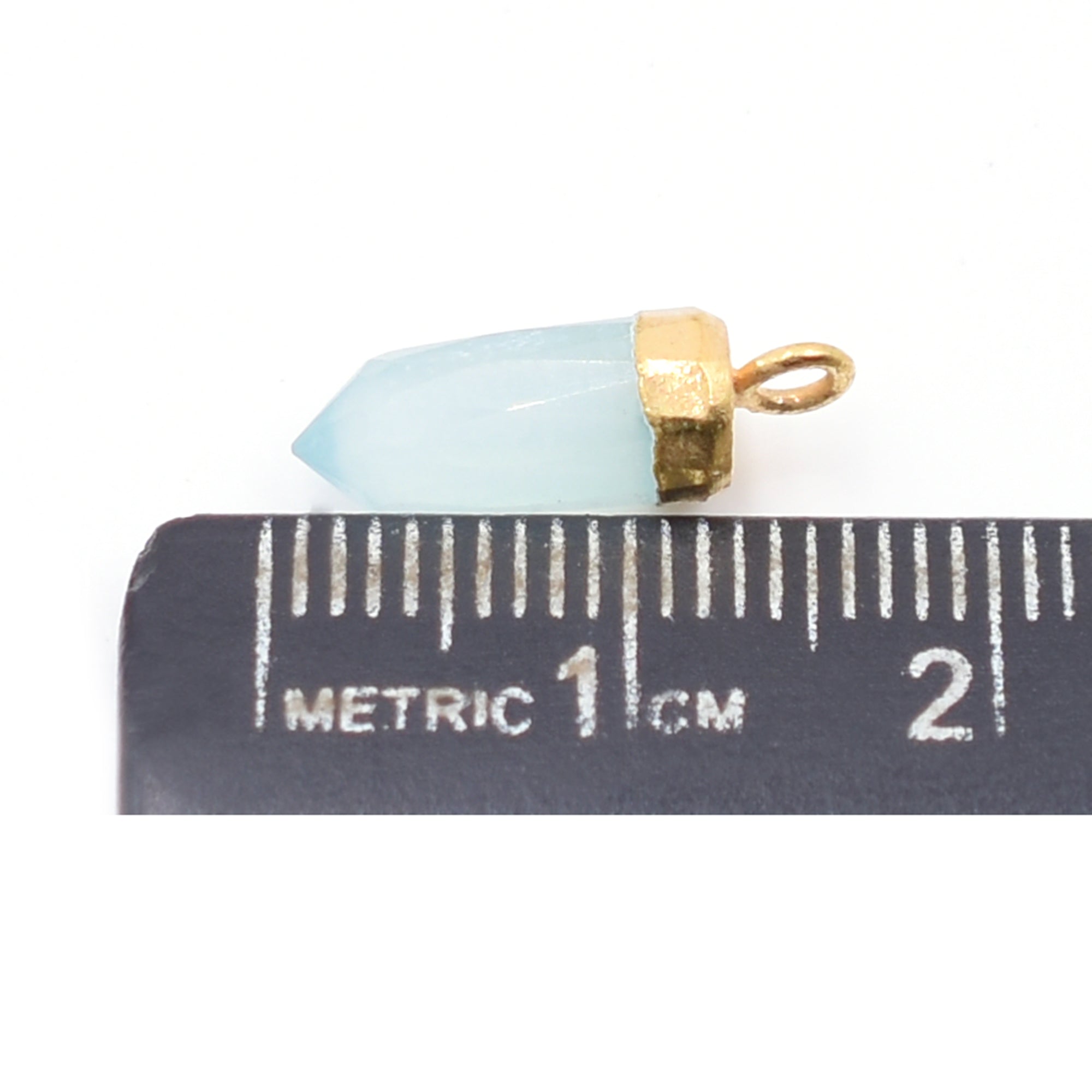 Aqua Chalcedony Bullet Shape 13x5 MM Gold Electroplated Pendant (Set Of 2 Pcs)