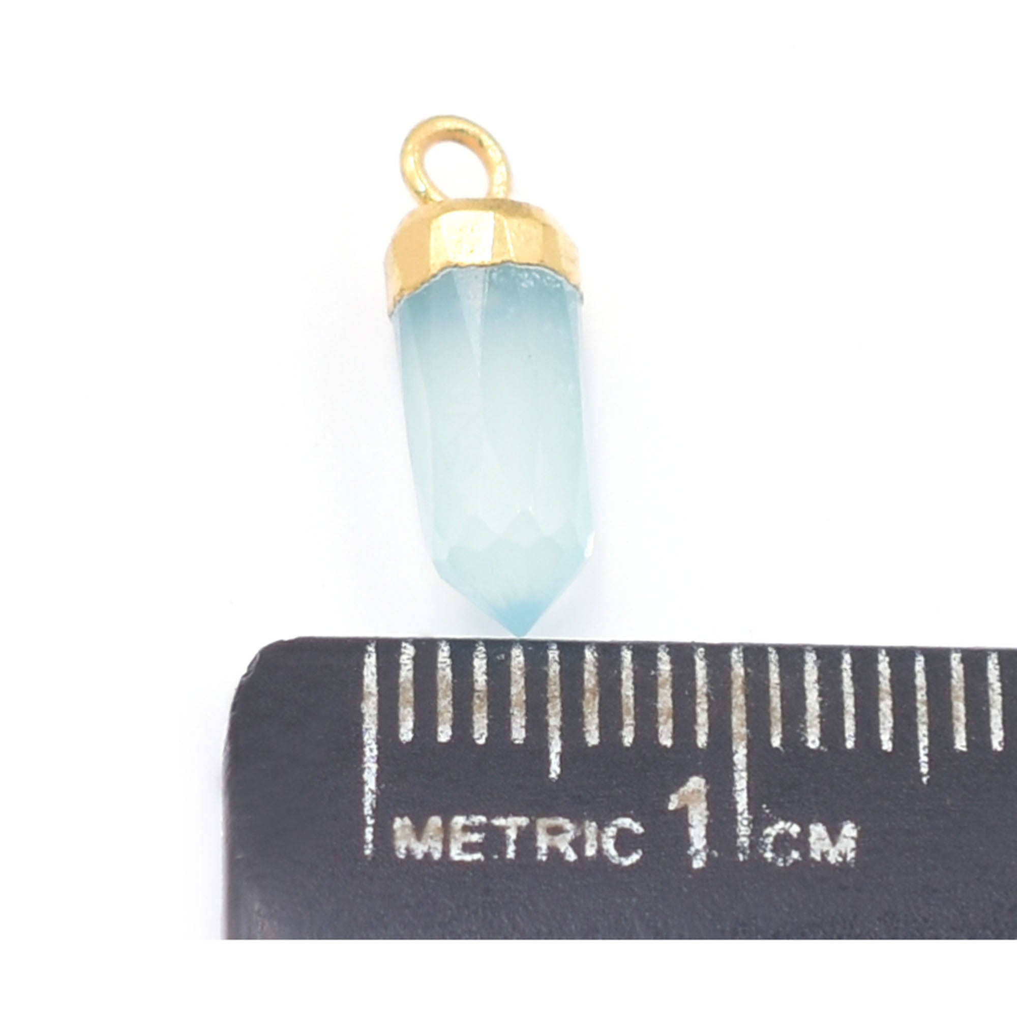 Aqua Chalcedony Bullet Shape 13x5 MM Gold Electroplated Pendant (Set Of 2 Pcs)