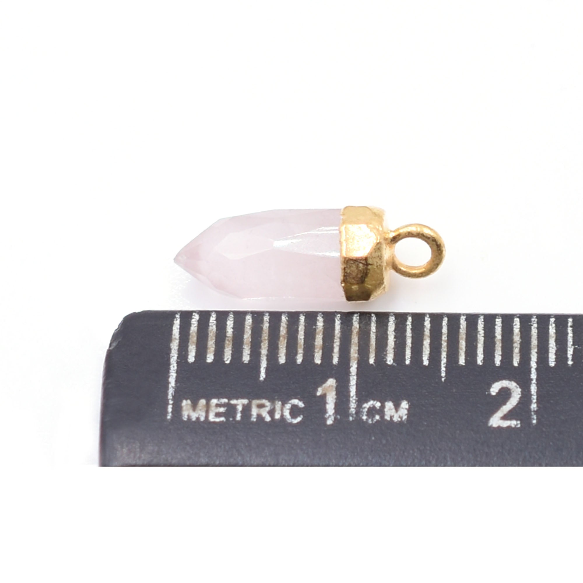 Rose Quartz 13X5 MM Bullet Shape Gold Electroplated Pendant  (Set Of 2 Pcs)