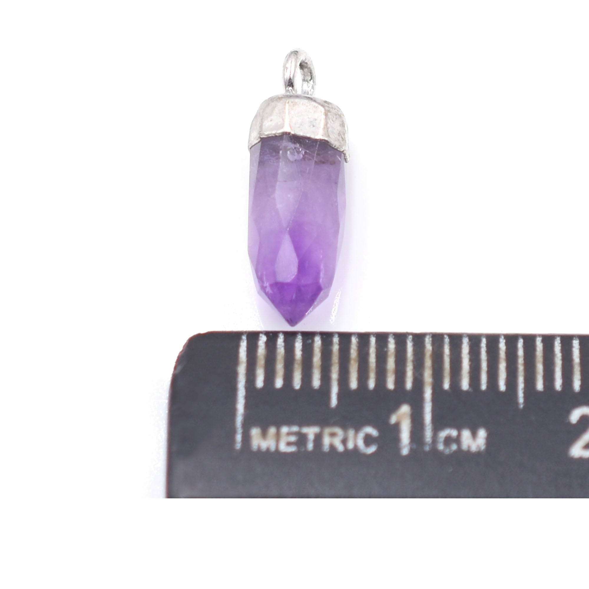 Amethyst 13X5 MM Bullet Shape Rhodium Electroplated Pendant (Set Of 2 Pcs)