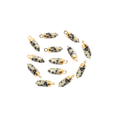 Dalmatian Jasper 13X5 MM Bullet Shape Gold Electroplated Pendant (Set Of 2 Pcs)