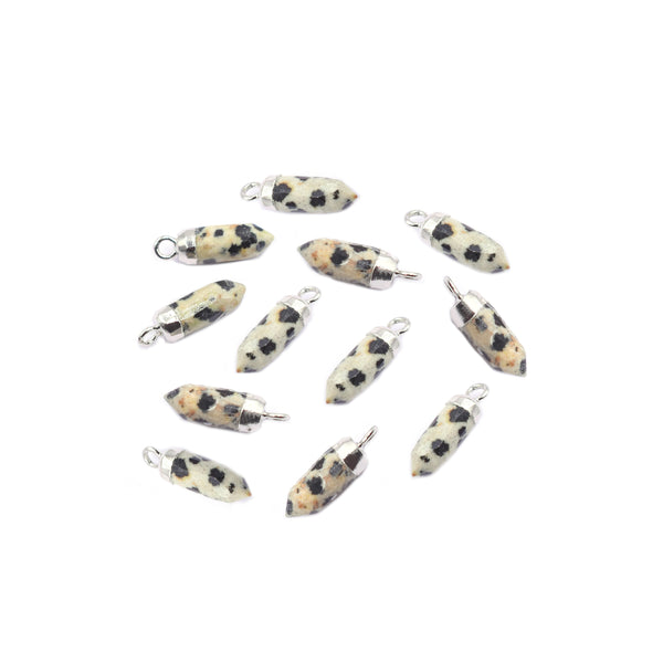Dalmatian Jasper 13X5 MM Bullet Shape Rhodium Electroplated Pendant (Set Of 2 Pcs)