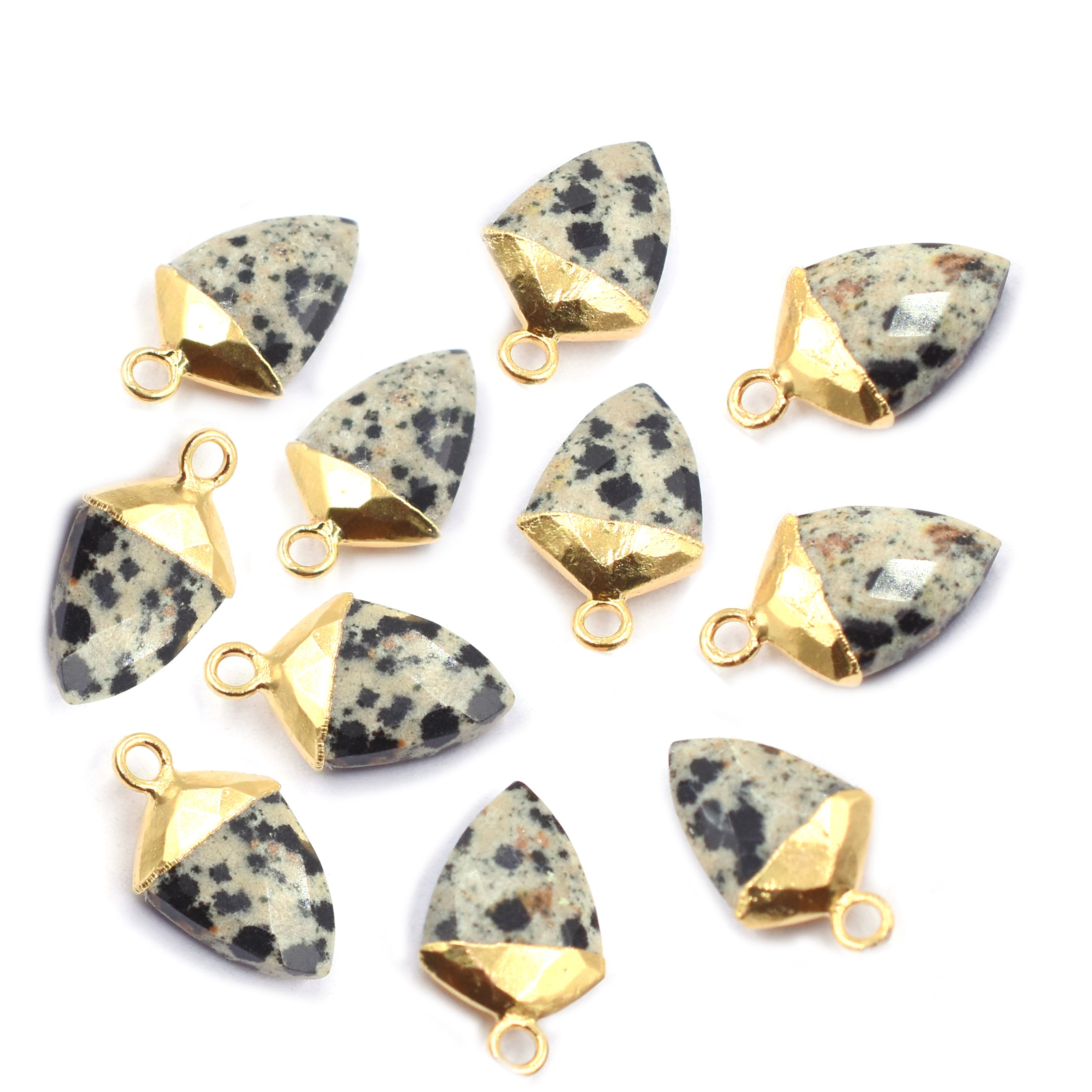 Dalmatian Jasper 13X10 MM Shield Shape Gold Electroplated Pendant ( Set Of 2 Pcs)